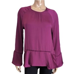 3/$20 Mossimo Bell Sleeve Blouse Ruffle Hem Size Medium Top Magenta Plum Lace